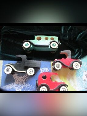 Solid Wooden Cars (Lot of 4). Handcrafted